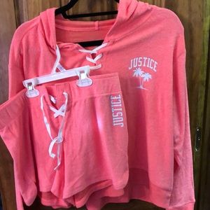 Justice active: shorts/sweatshirt set
